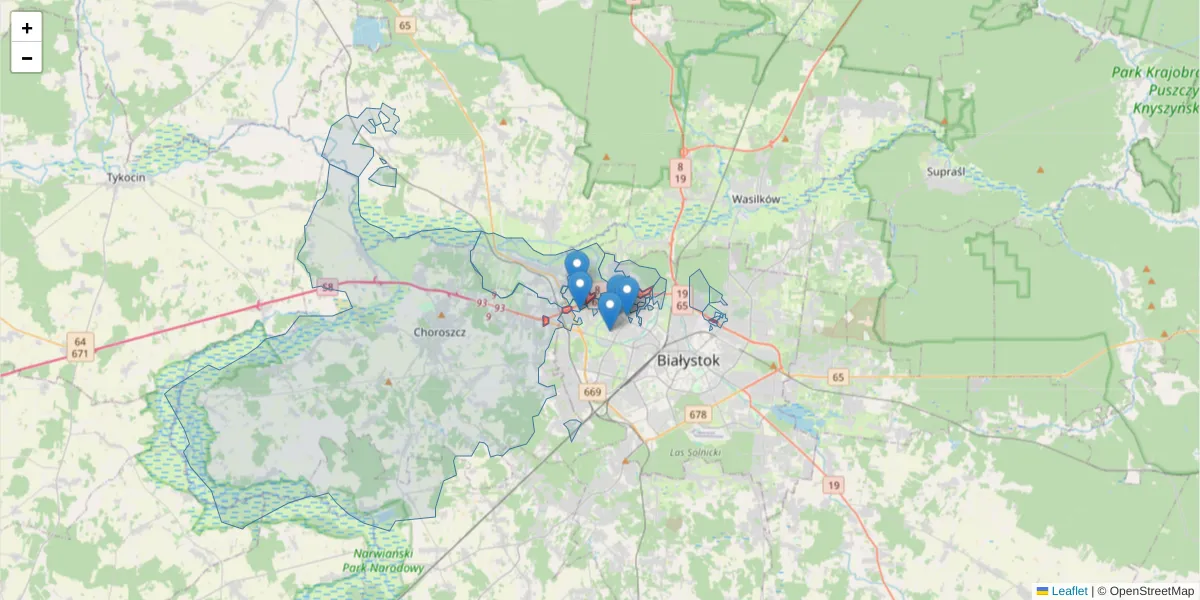 Szczegółowa mapa kodu pocztowego 15-691 z granicami, sąsiednimi kodami pocztowymi i urzędami pocztowymi