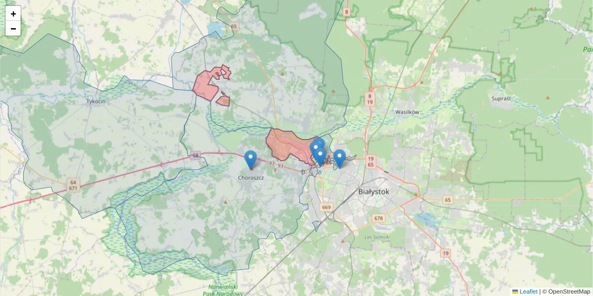 Szczegółowa mapa kodu pocztowego 15-694 z granicami, sąsiednimi kodami pocztowymi i urzędami pocztowymi