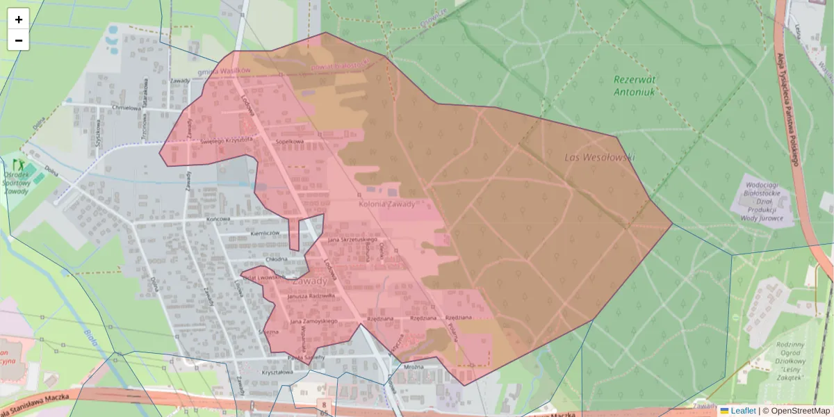 Szczegółowa mapa kodu pocztowego 15-698 z granicami, sąsiednimi kodami pocztowymi i urzędami pocztowymi