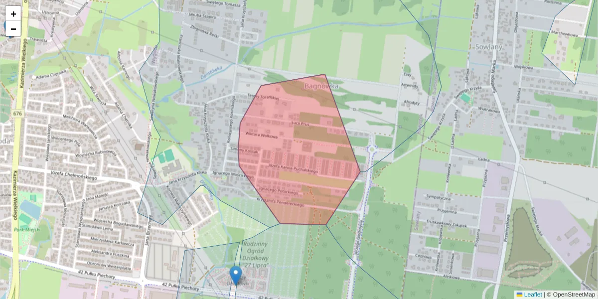 Szczegółowa mapa kodu pocztowego 15-710 z granicami, sąsiednimi kodami pocztowymi i urzędami pocztowymi
