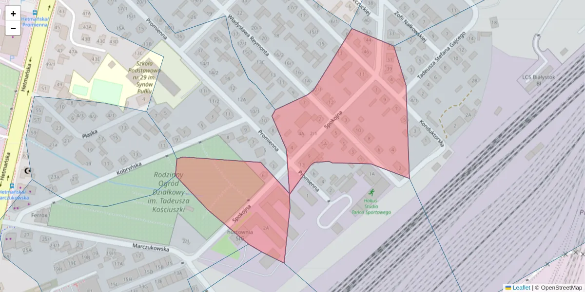 Szczegółowa mapa kodu pocztowego 15-715 z granicami, sąsiednimi kodami pocztowymi i urzędami pocztowymi