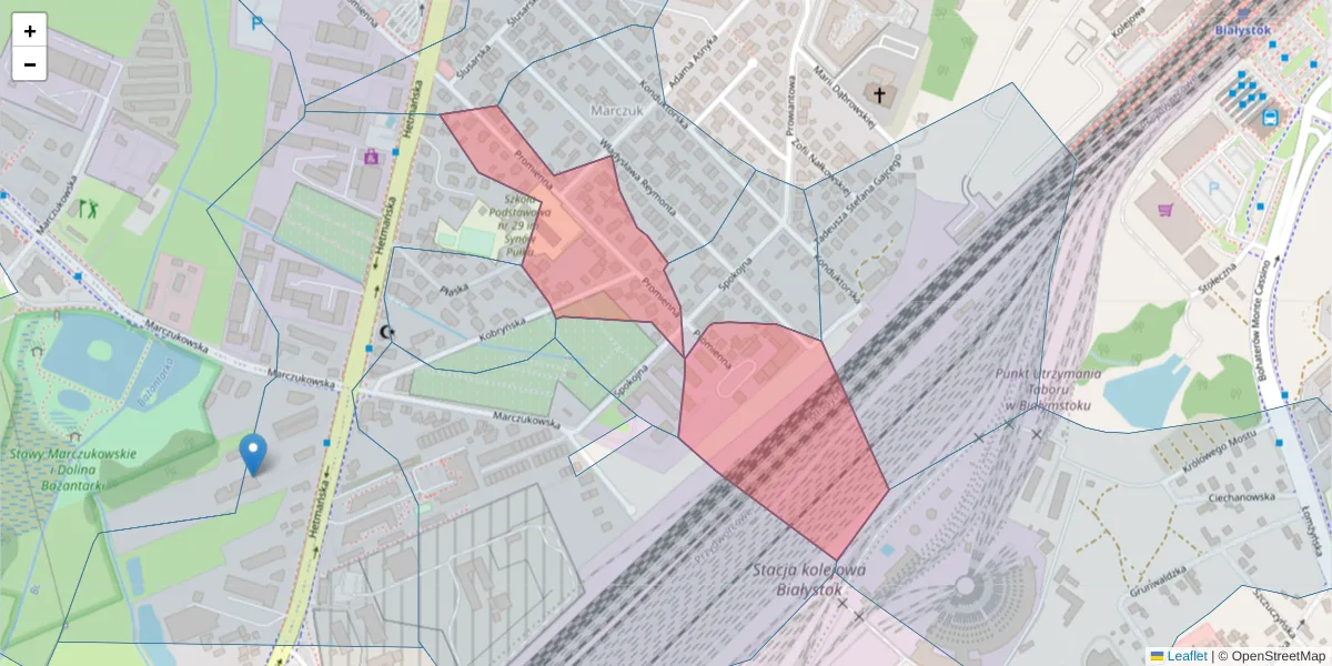 Szczegółowa mapa kodu pocztowego 15-720 z granicami, sąsiednimi kodami pocztowymi i urzędami pocztowymi