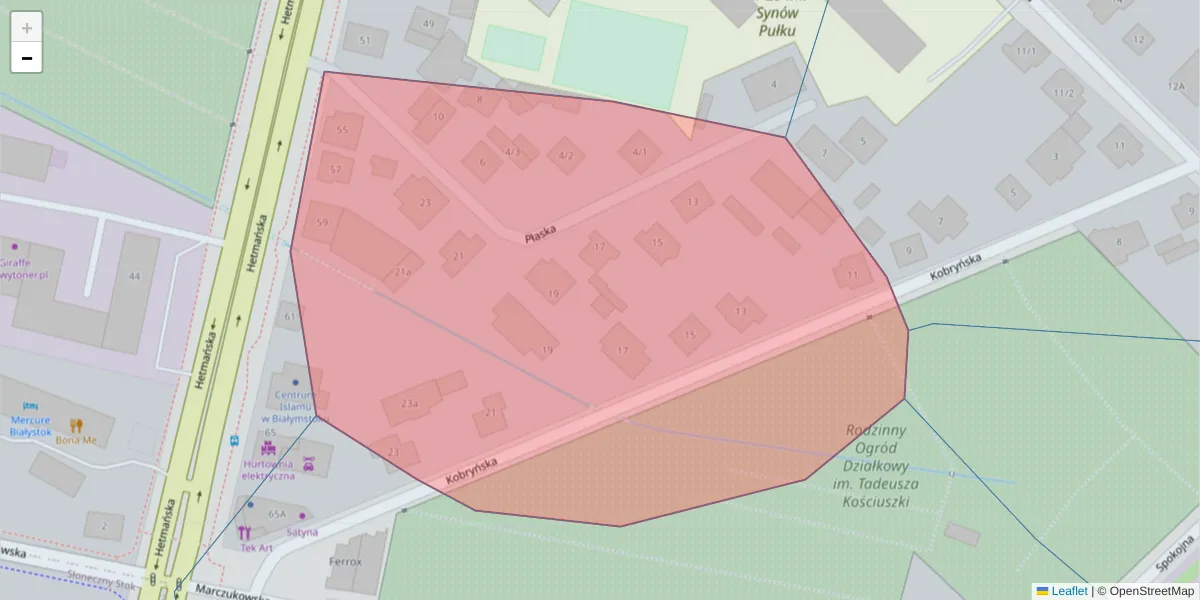 Szczegółowa mapa kodu pocztowego 15-722 z granicami, sąsiednimi kodami pocztowymi i urzędami pocztowymi