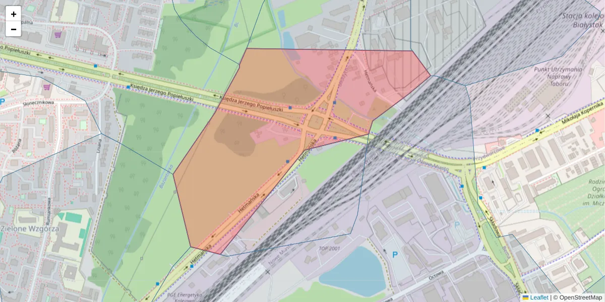 Szczegółowa mapa kodu pocztowego 15-729 z granicami, sąsiednimi kodami pocztowymi i urzędami pocztowymi