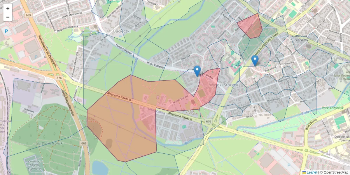 Szczegółowa mapa kodu pocztowego 15-754 z granicami, sąsiednimi kodami pocztowymi i urzędami pocztowymi