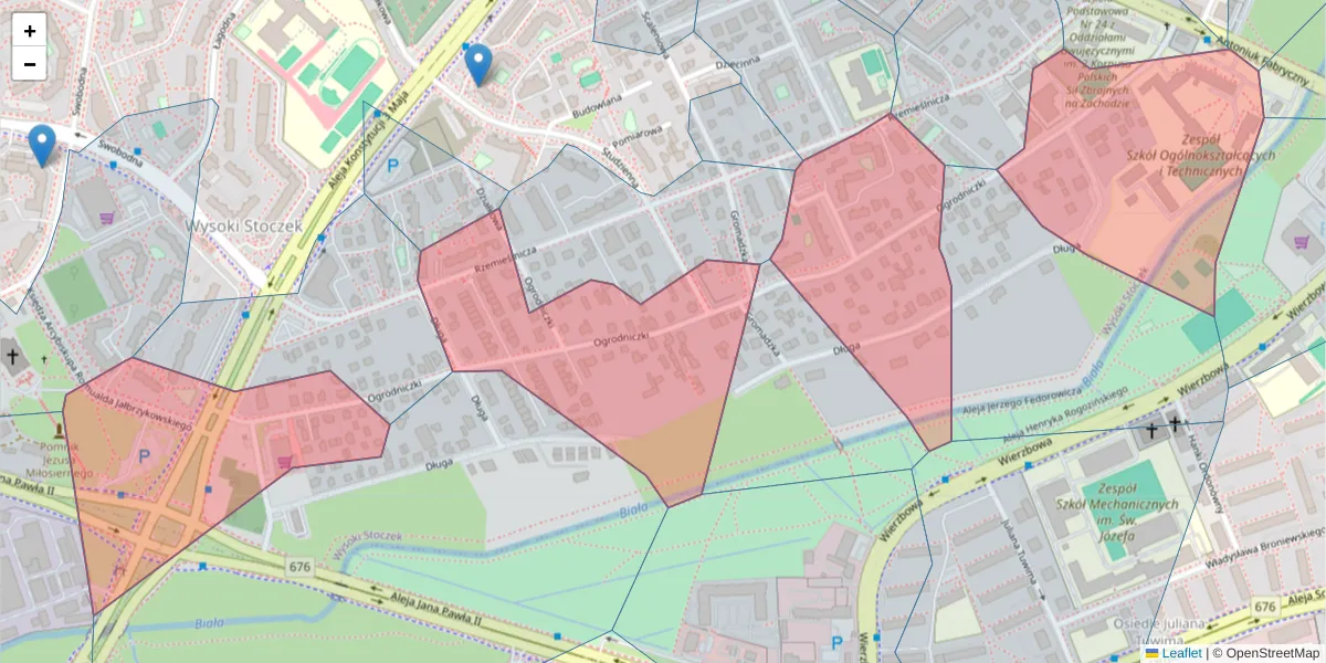 Szczegółowa mapa kodu pocztowego 15-763 z granicami, sąsiednimi kodami pocztowymi i urzędami pocztowymi