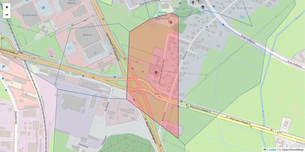 Szczegółowa mapa kodu pocztowego 15-772 z granicami, sąsiednimi kodami pocztowymi i urzędami pocztowymi