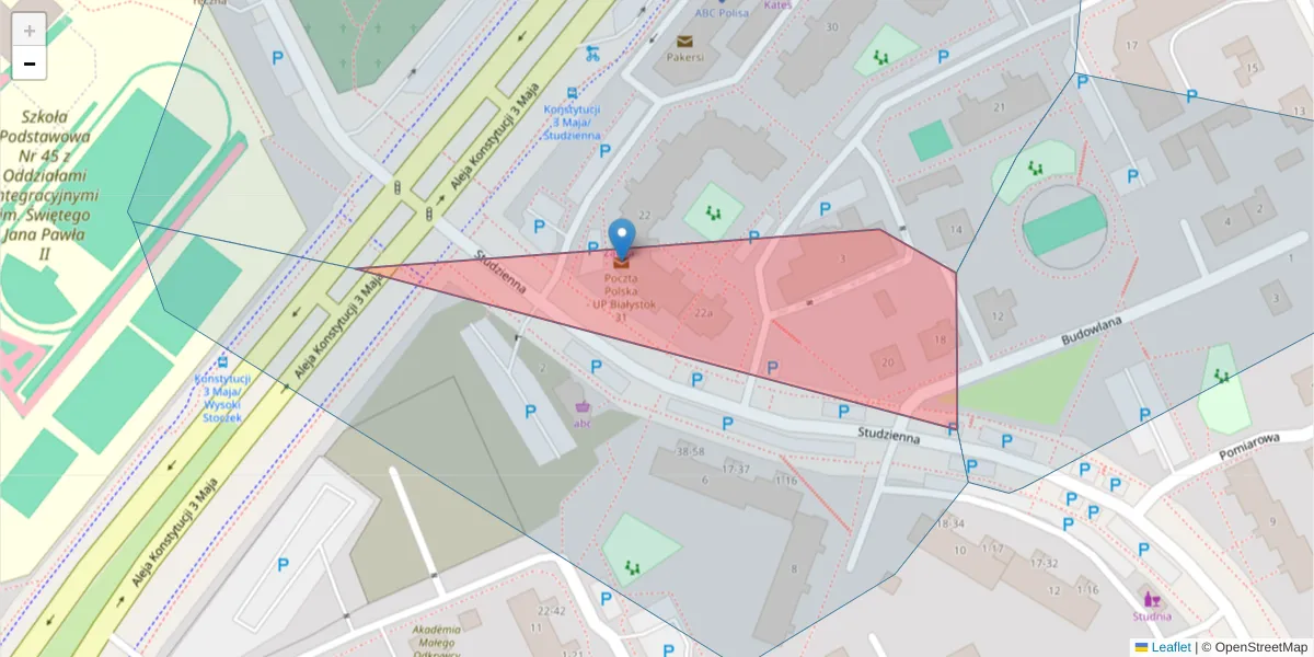 Szczegółowa mapa kodu pocztowego 15-775 z granicami, sąsiednimi kodami pocztowymi i urzędami pocztowymi