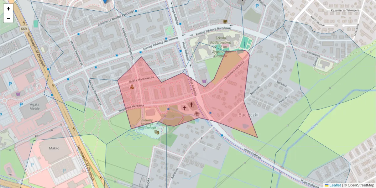 Szczegółowa mapa kodu pocztowego 15-779 z granicami, sąsiednimi kodami pocztowymi i urzędami pocztowymi
