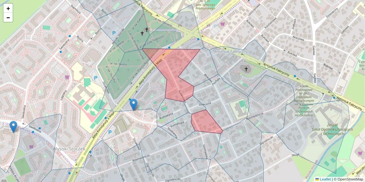Szczegółowa mapa kodu pocztowego 15-780 z granicami, sąsiednimi kodami pocztowymi i urzędami pocztowymi
