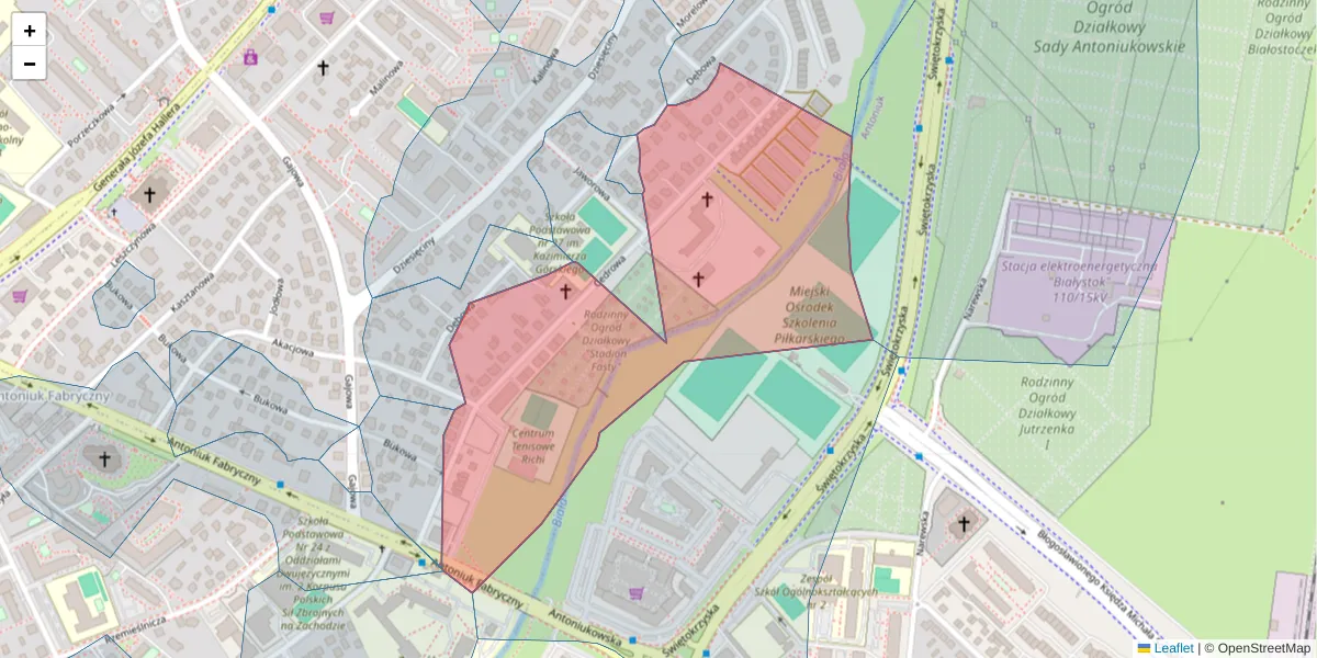 Szczegółowa mapa kodu pocztowego 15-798 z granicami, sąsiednimi kodami pocztowymi i urzędami pocztowymi