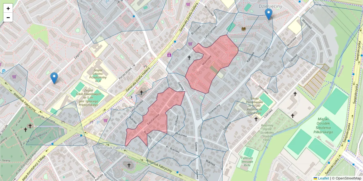Szczegółowa mapa kodu pocztowego 15-803 z granicami, sąsiednimi kodami pocztowymi i urzędami pocztowymi