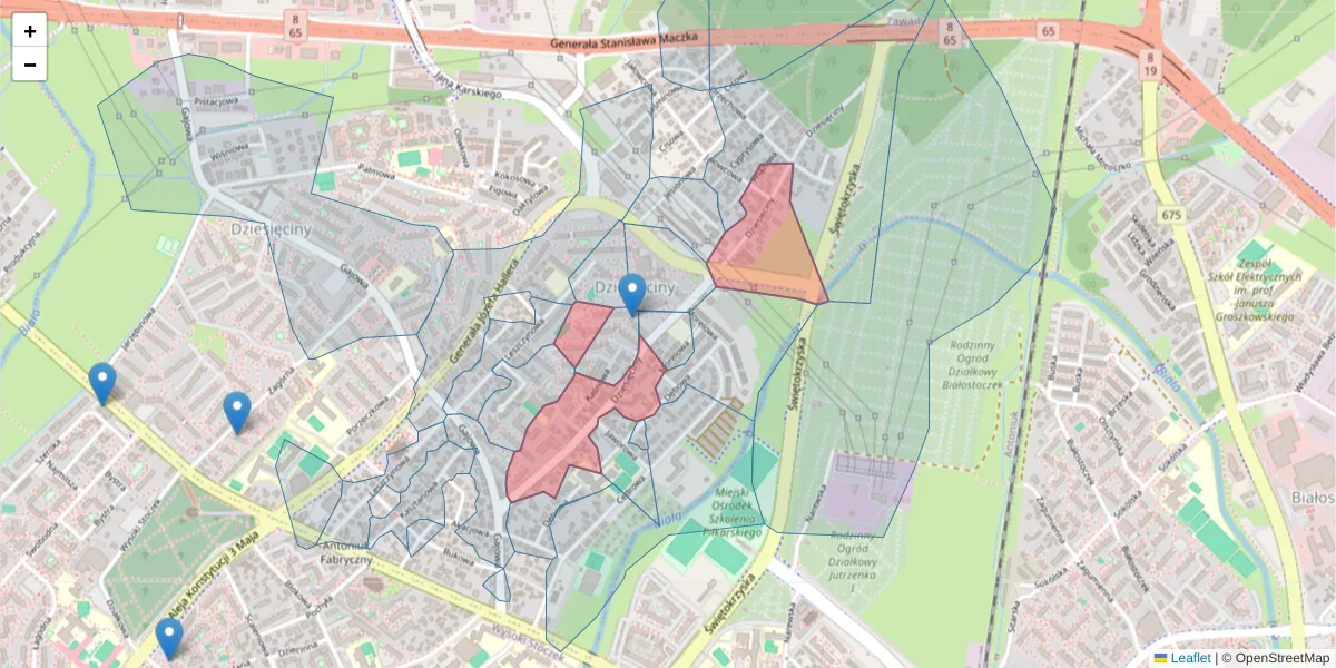 Szczegółowa mapa kodu pocztowego 15-806 z granicami, sąsiednimi kodami pocztowymi i urzędami pocztowymi