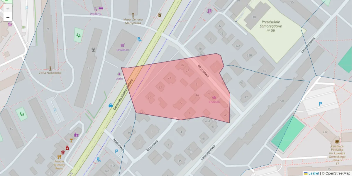 Szczegółowa mapa kodu pocztowego 15-813 z granicami, sąsiednimi kodami pocztowymi i urzędami pocztowymi