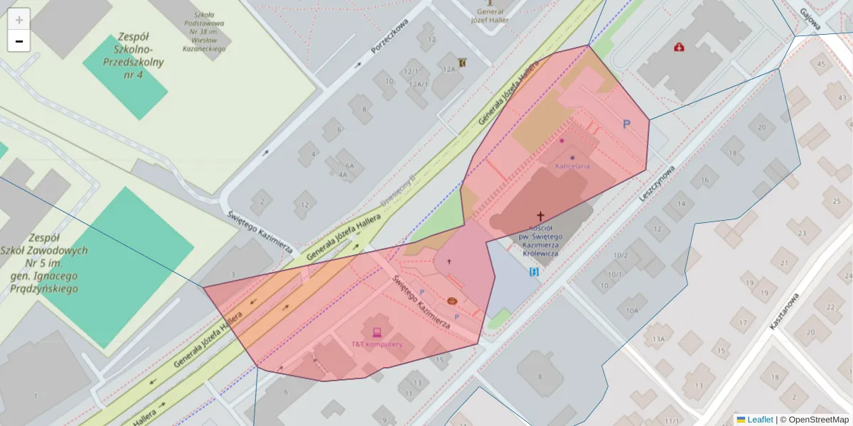 Szczegółowa mapa kodu pocztowego 15-817 z granicami, sąsiednimi kodami pocztowymi i urzędami pocztowymi