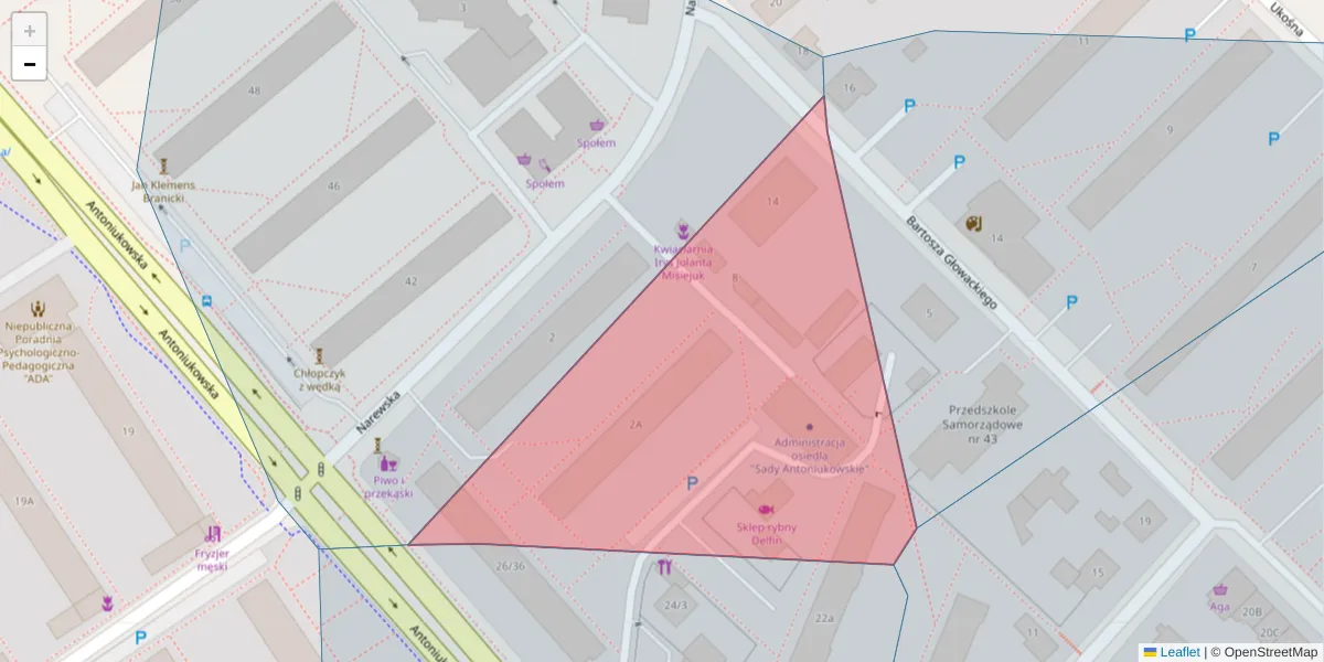 Szczegółowa mapa kodu pocztowego 15-840 z granicami, sąsiednimi kodami pocztowymi i urzędami pocztowymi