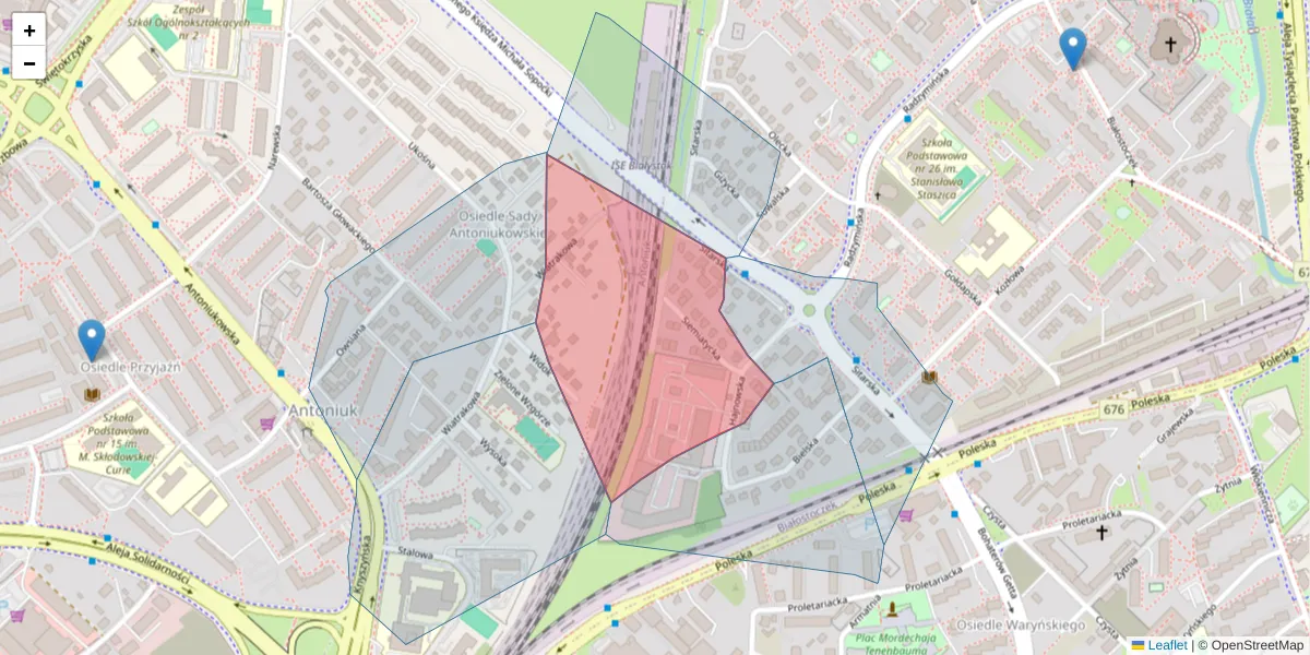 Szczegółowa mapa kodu pocztowego 15-856 z granicami, sąsiednimi kodami pocztowymi i urzędami pocztowymi