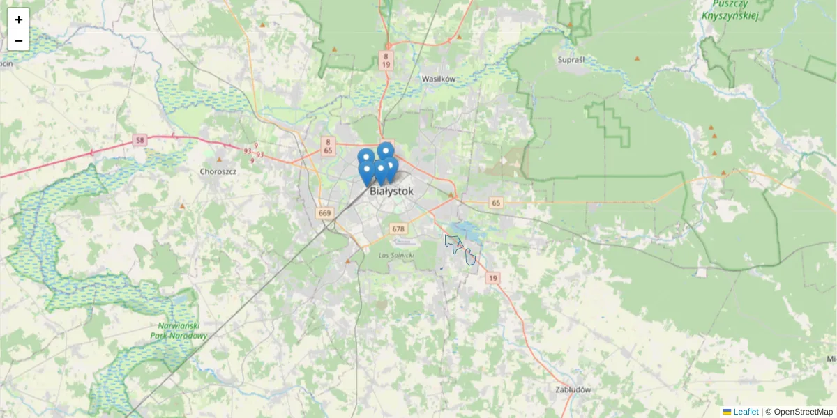 Szczegółowa mapa kodu pocztowego 15-858 z granicami, sąsiednimi kodami pocztowymi i urzędami pocztowymi