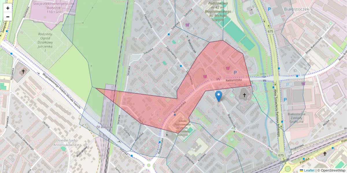 Szczegółowa mapa kodu pocztowego 15-863 z granicami, sąsiednimi kodami pocztowymi i urzędami pocztowymi