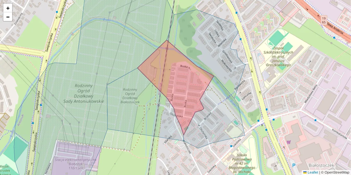 Szczegółowa mapa kodu pocztowego 15-864 z granicami, sąsiednimi kodami pocztowymi i urzędami pocztowymi
