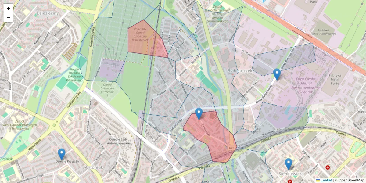 Szczegółowa mapa kodu pocztowego 15-869 z granicami, sąsiednimi kodami pocztowymi i urzędami pocztowymi