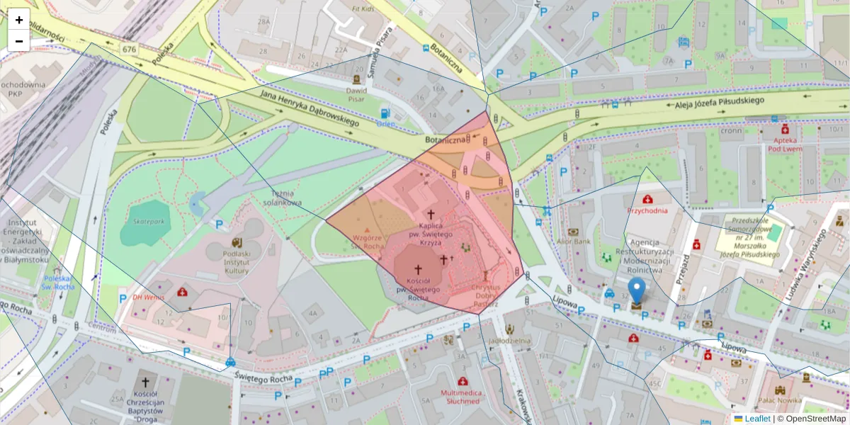 Szczegółowa mapa kodu pocztowego 15-871 z granicami, sąsiednimi kodami pocztowymi i urzędami pocztowymi