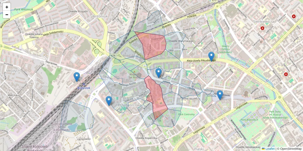 Szczegółowa mapa kodu pocztowego 15-875 z granicami, sąsiednimi kodami pocztowymi i urzędami pocztowymi