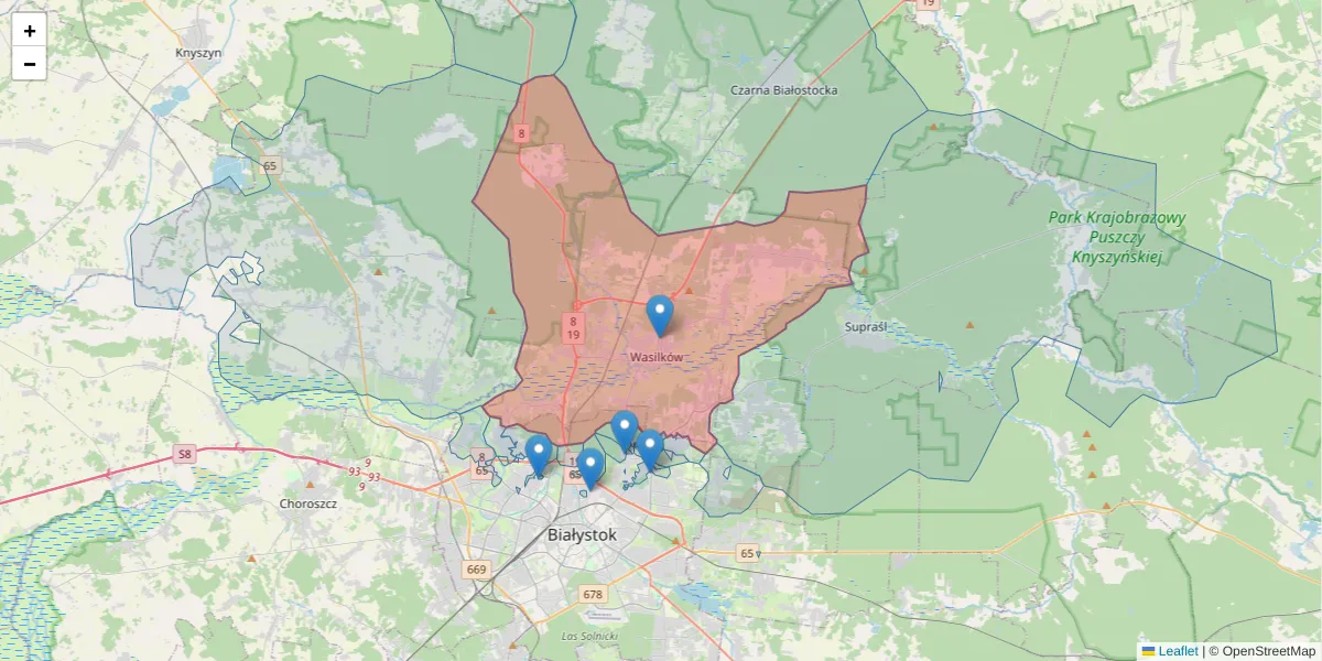Szczegółowa mapa kodu pocztowego 16-010 z granicami, sąsiednimi kodami pocztowymi i urzędami pocztowymi