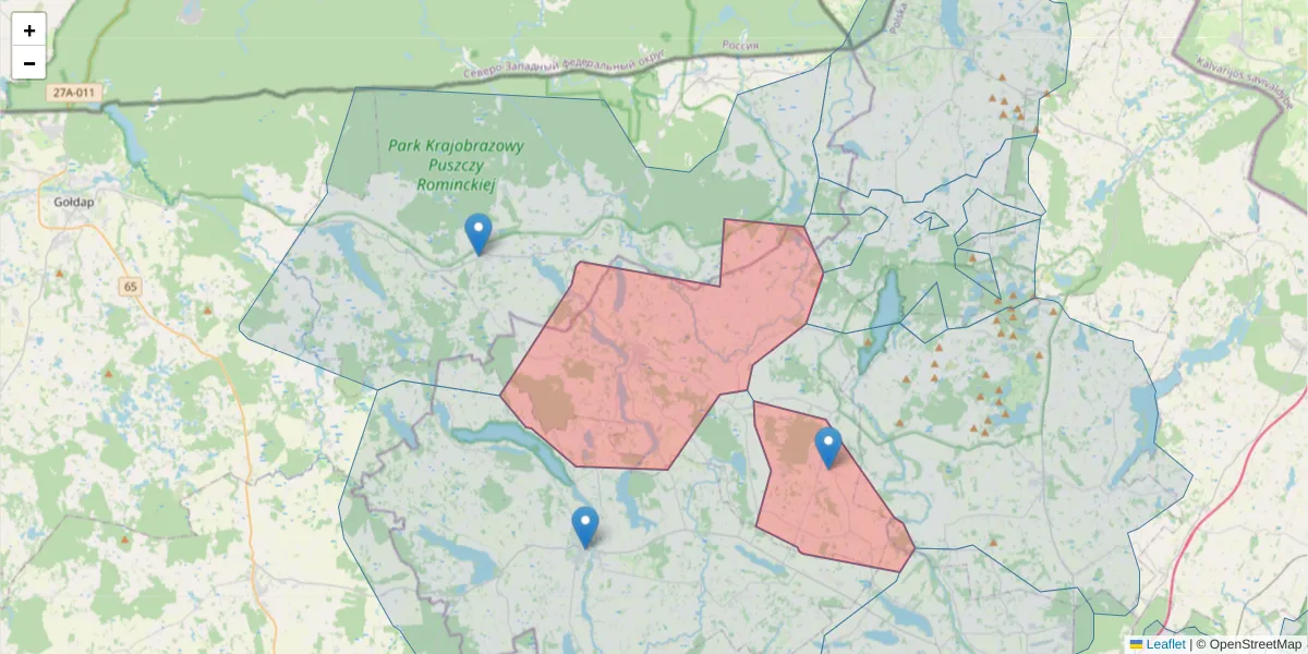 Szczegółowa mapa kodu pocztowego 16-427 z granicami, sąsiednimi kodami pocztowymi i urzędami pocztowymi