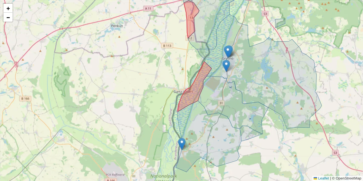 Szczegółowa mapa kodu pocztowego 16307 z granicami, sąsiednimi kodami pocztowymi i urzędami pocztowymi