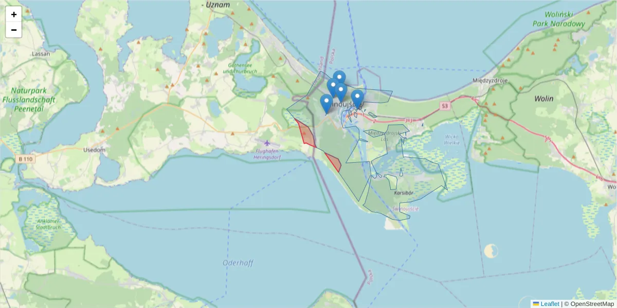Szczegółowa mapa kodu pocztowego 17419 z granicami, sąsiednimi kodami pocztowymi i urzędami pocztowymi