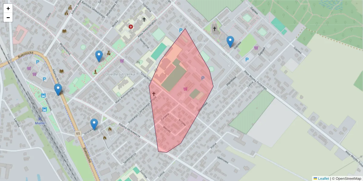 Szczegółowa mapa kodu pocztowego 19-101 z granicami, sąsiednimi kodami pocztowymi i urzędami pocztowymi