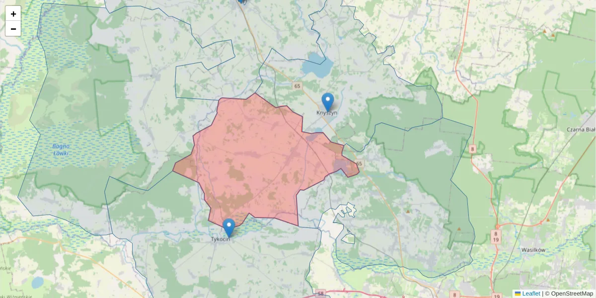 Szczegółowa mapa kodu pocztowego 19-111 z granicami, sąsiednimi kodami pocztowymi i urzędami pocztowymi
