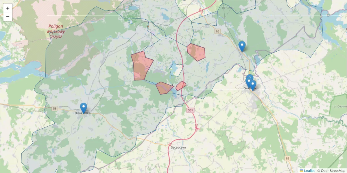 Szczegółowa mapa kodu pocztowego 19-326 z granicami, sąsiednimi kodami pocztowymi i urzędami pocztowymi
