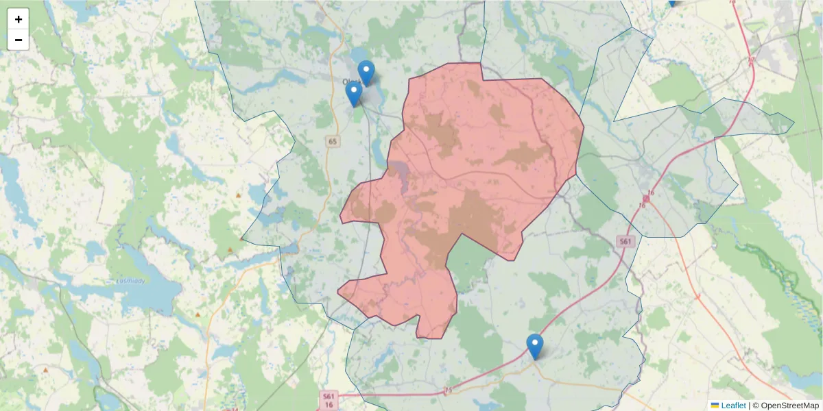 Szczegółowa mapa kodu pocztowego 19-404 z granicami, sąsiednimi kodami pocztowymi i urzędami pocztowymi