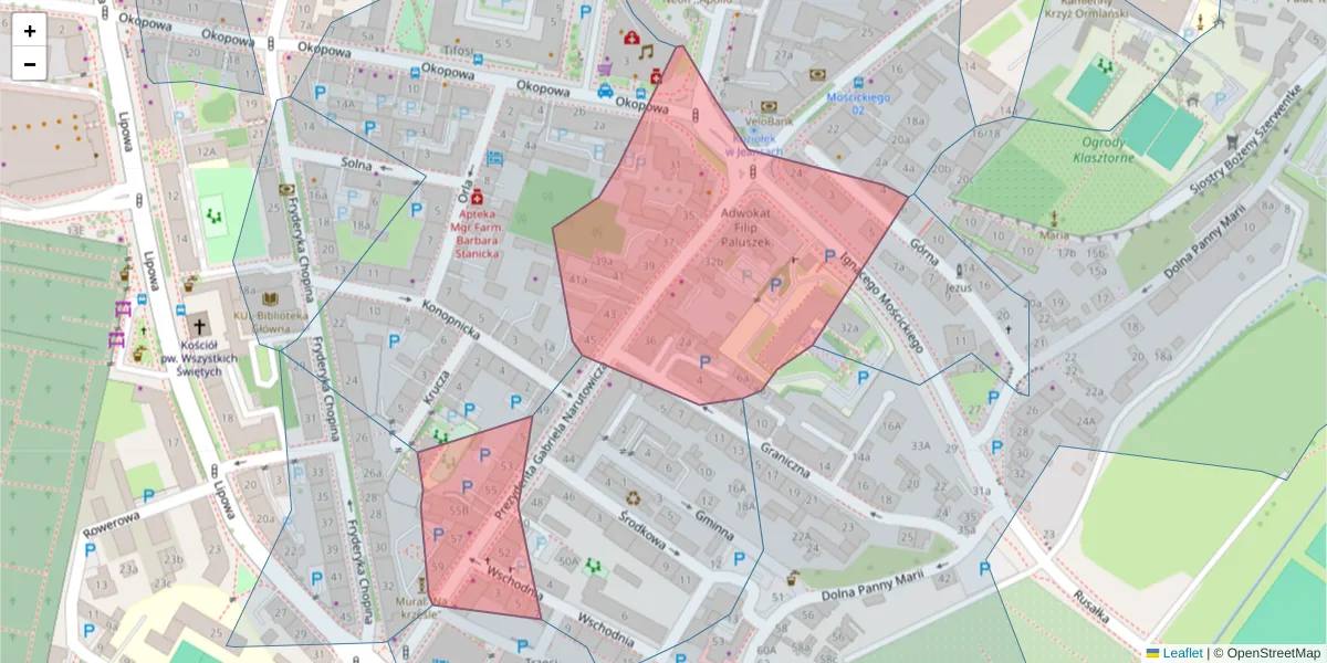 Szczegółowa mapa kodu pocztowego 20-016 z granicami, sąsiednimi kodami pocztowymi i urzędami pocztowymi