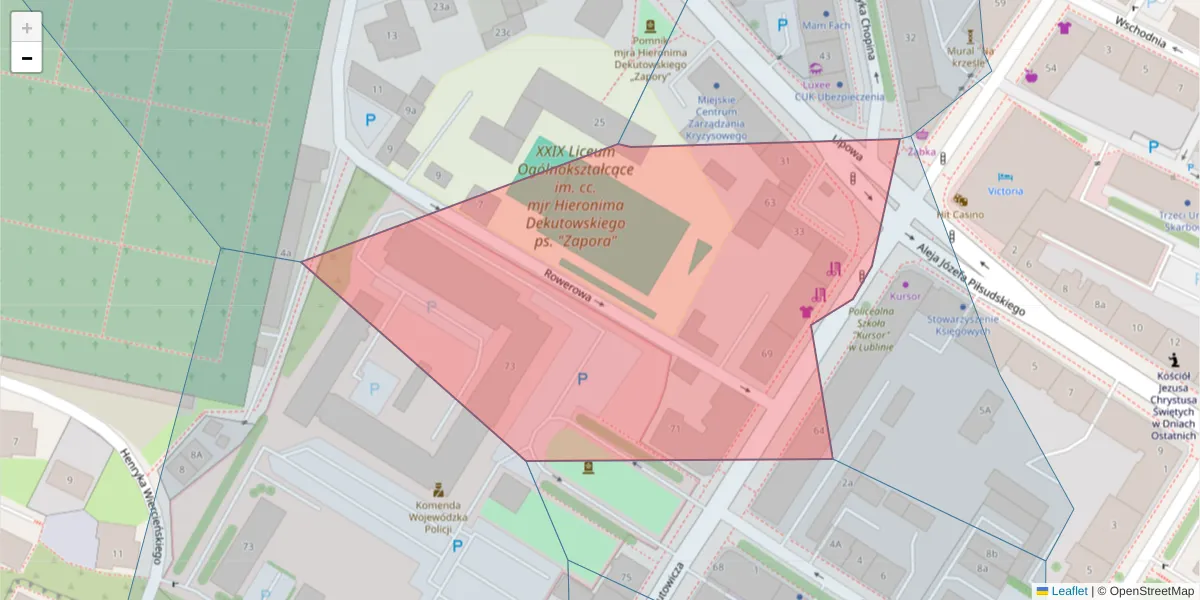 Szczegółowa mapa kodu pocztowego 20-017 z granicami, sąsiednimi kodami pocztowymi i urzędami pocztowymi
