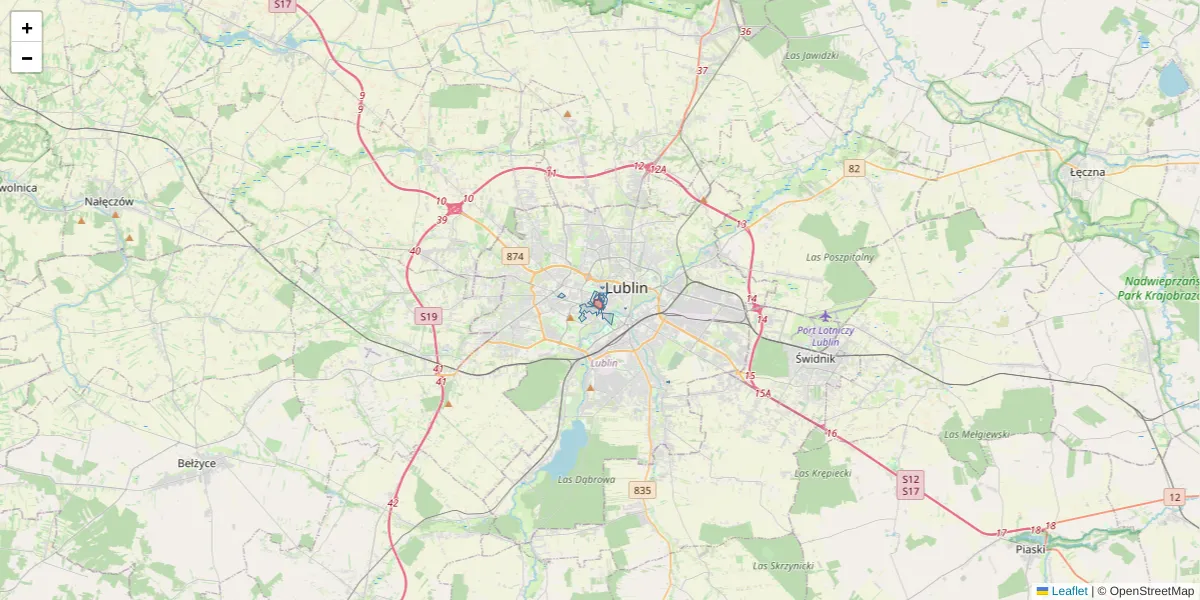 Szczegółowa mapa kodu pocztowego 20-020 z granicami, sąsiednimi kodami pocztowymi i urzędami pocztowymi