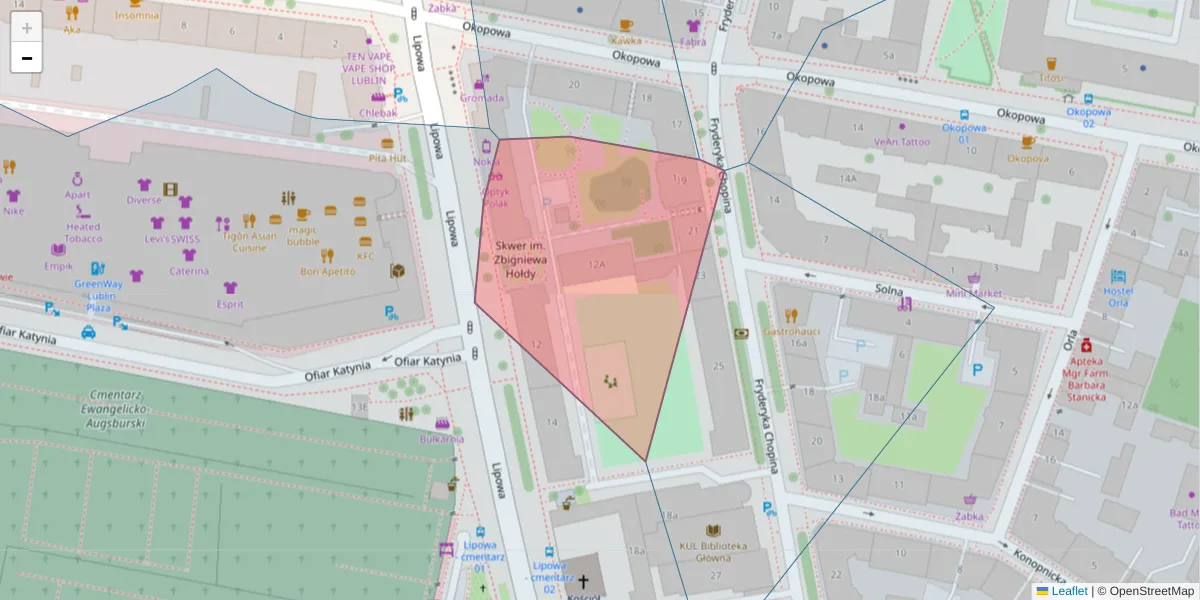 Szczegółowa mapa kodu pocztowego 20-024 z granicami, sąsiednimi kodami pocztowymi i urzędami pocztowymi