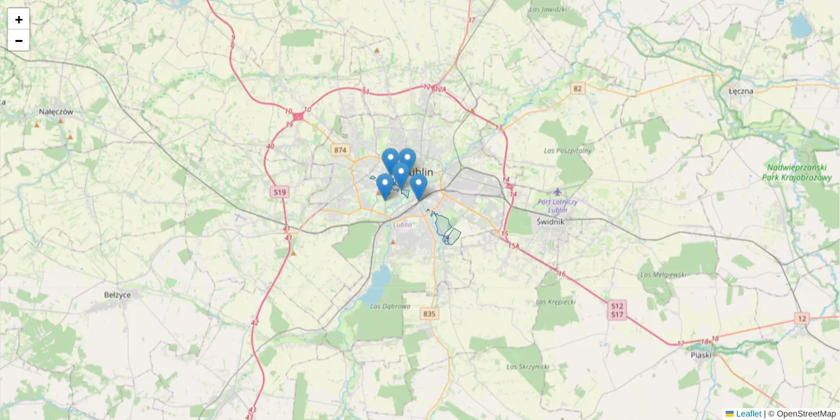 Szczegółowa mapa kodu pocztowego 20-030 z granicami, sąsiednimi kodami pocztowymi i urzędami pocztowymi