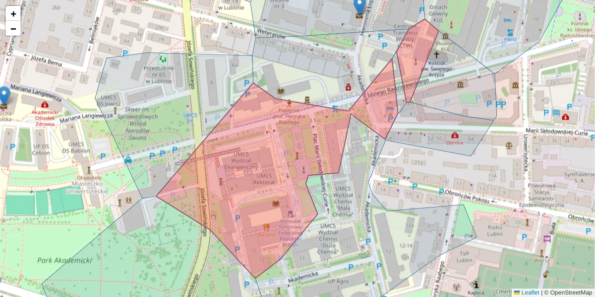 Szczegółowa mapa kodu pocztowego 20-031 z granicami, sąsiednimi kodami pocztowymi i urzędami pocztowymi