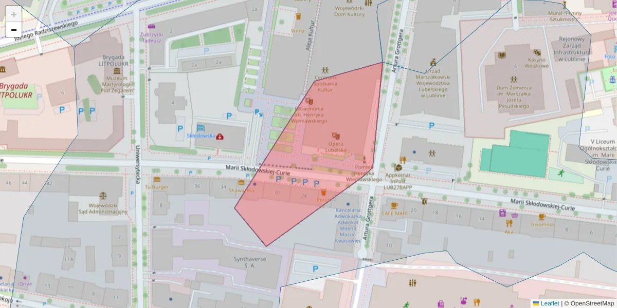 Szczegółowa mapa kodu pocztowego 20-042 z granicami, sąsiednimi kodami pocztowymi i urzędami pocztowymi