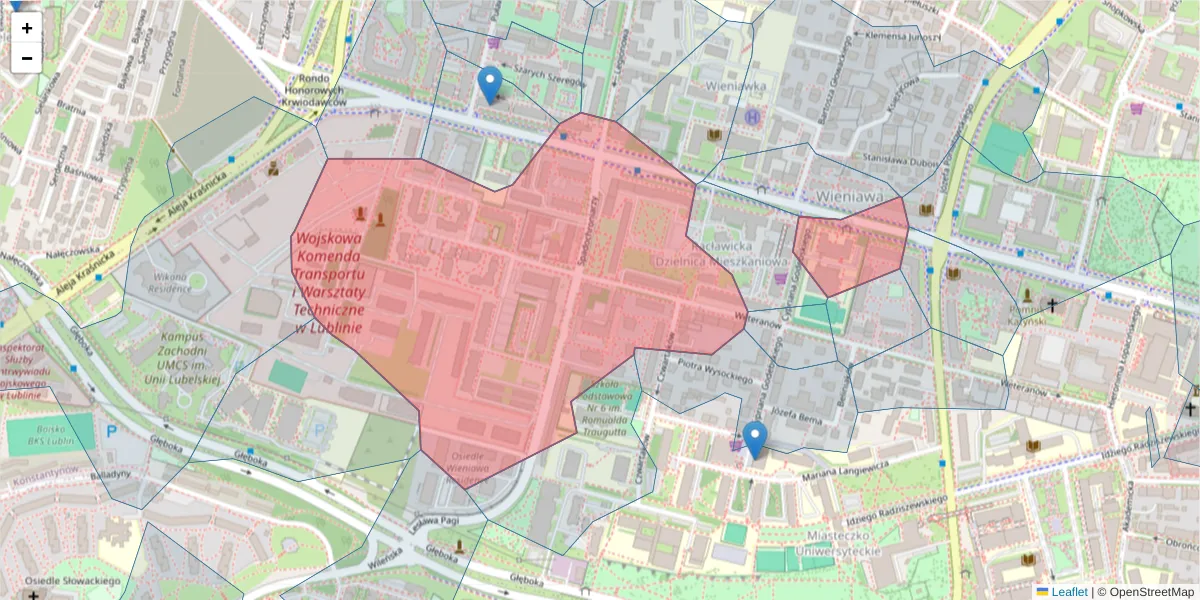 Szczegółowa mapa kodu pocztowego 20-043 z granicami, sąsiednimi kodami pocztowymi i urzędami pocztowymi