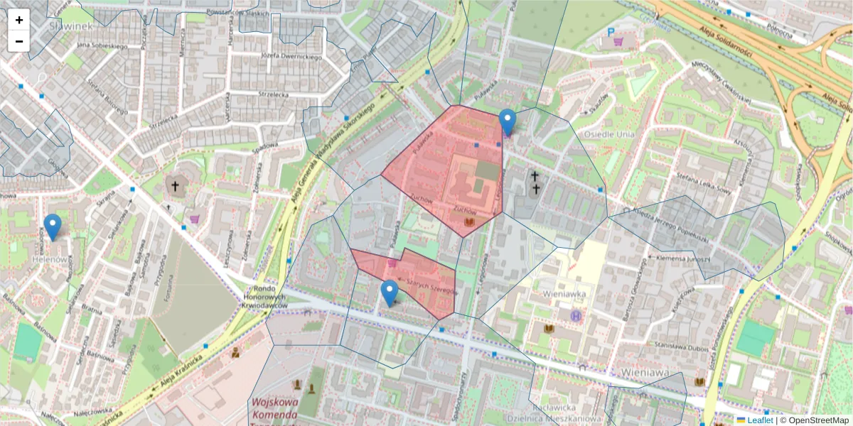 Szczegółowa mapa kodu pocztowego 20-047 z granicami, sąsiednimi kodami pocztowymi i urzędami pocztowymi