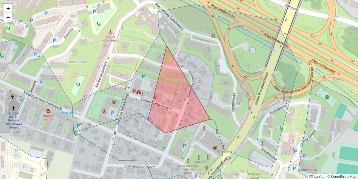 Szczegółowa mapa kodu pocztowego 20-056 z granicami, sąsiednimi kodami pocztowymi i urzędami pocztowymi