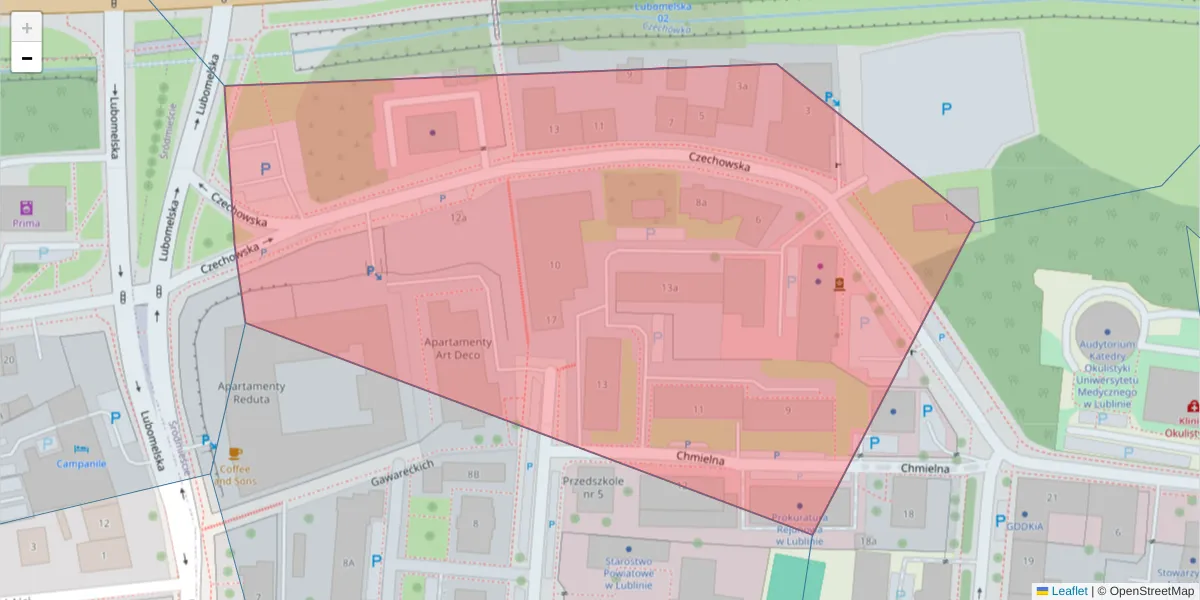Szczegółowa mapa kodu pocztowego 20-066 z granicami, sąsiednimi kodami pocztowymi i urzędami pocztowymi