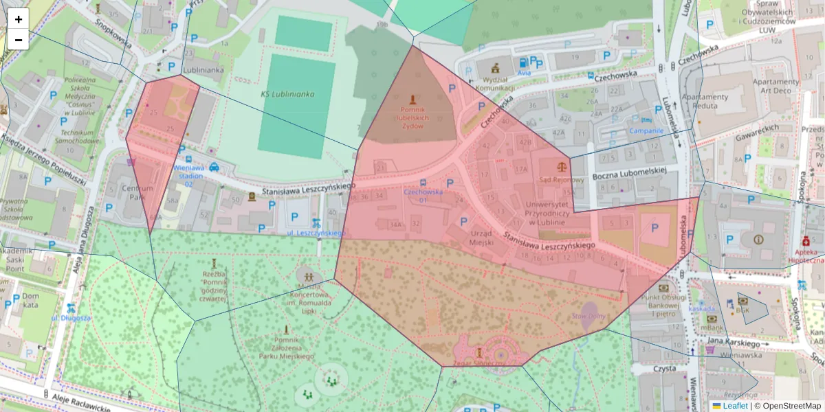 Szczegółowa mapa kodu pocztowego 20-069 z granicami, sąsiednimi kodami pocztowymi i urzędami pocztowymi