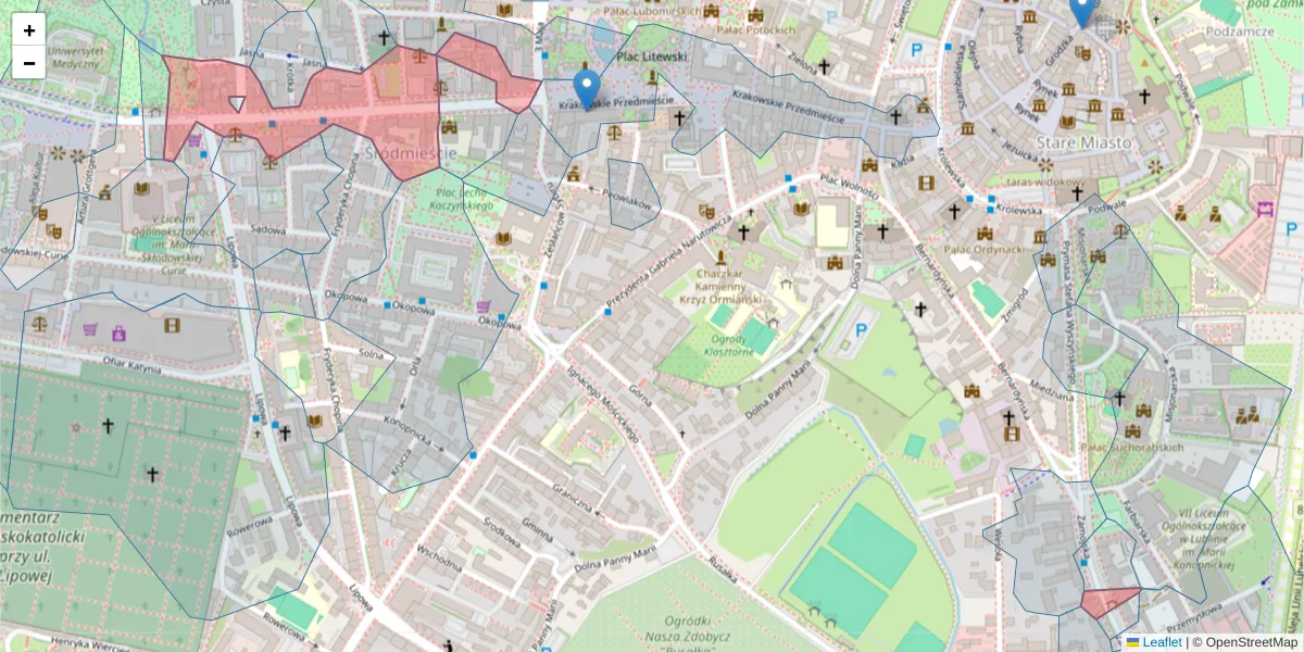 Szczegółowa mapa kodu pocztowego 20-076 z granicami, sąsiednimi kodami pocztowymi i urzędami pocztowymi