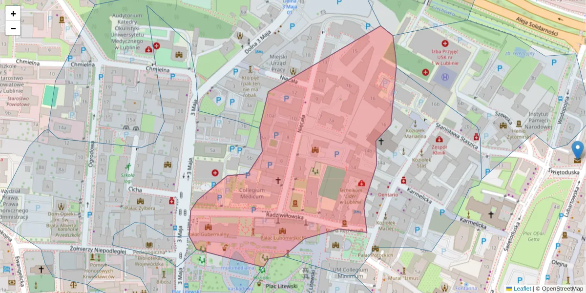 Szczegółowa mapa kodu pocztowego 20-080 z granicami, sąsiednimi kodami pocztowymi i urzędami pocztowymi