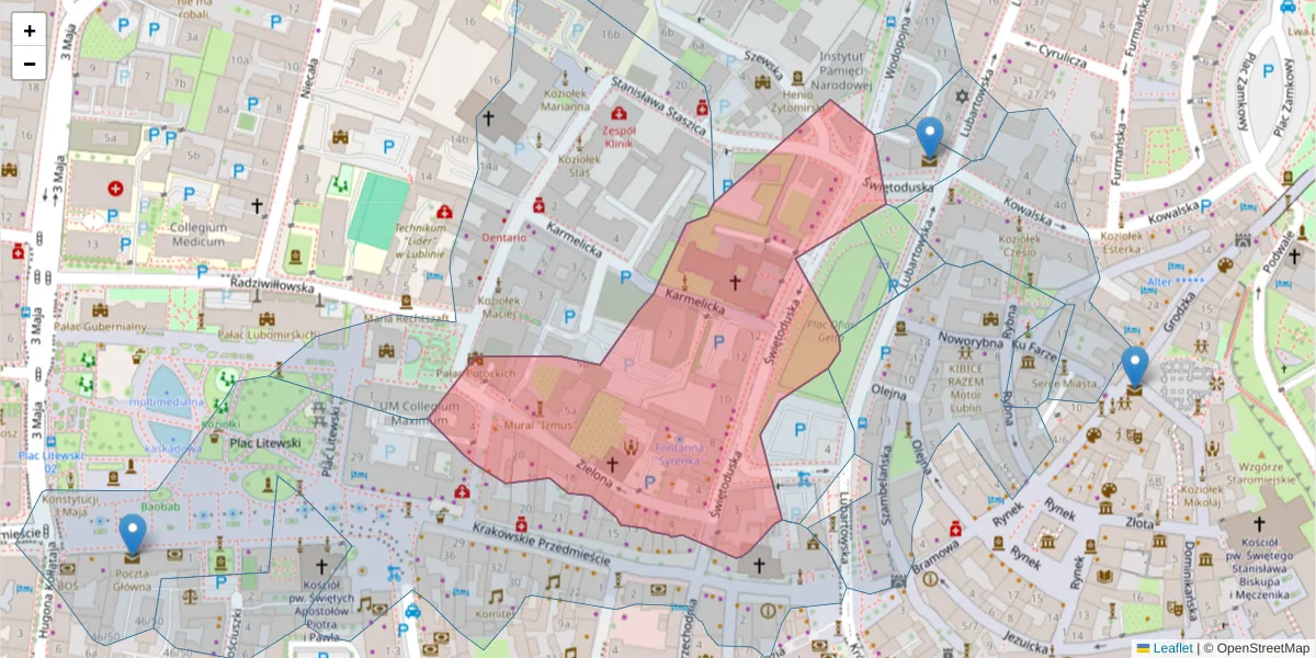 Szczegółowa mapa kodu pocztowego 20-082 z granicami, sąsiednimi kodami pocztowymi i urzędami pocztowymi